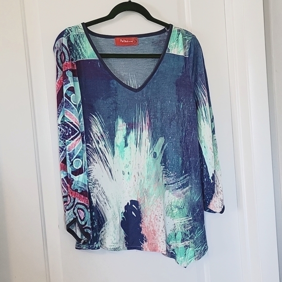 Pataerio Tops - PATAERIO Watercolor Tie dye Slant Hemline Shirt Large preowned
